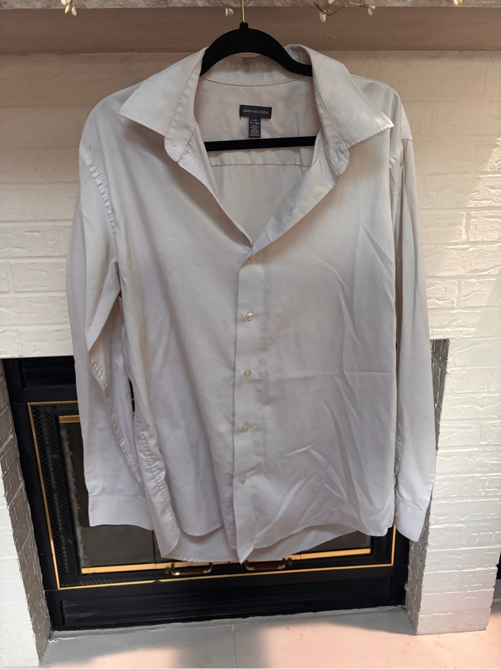 Van Heusen Men's White Long-Sleeve Dress Shirt with Spread Collar